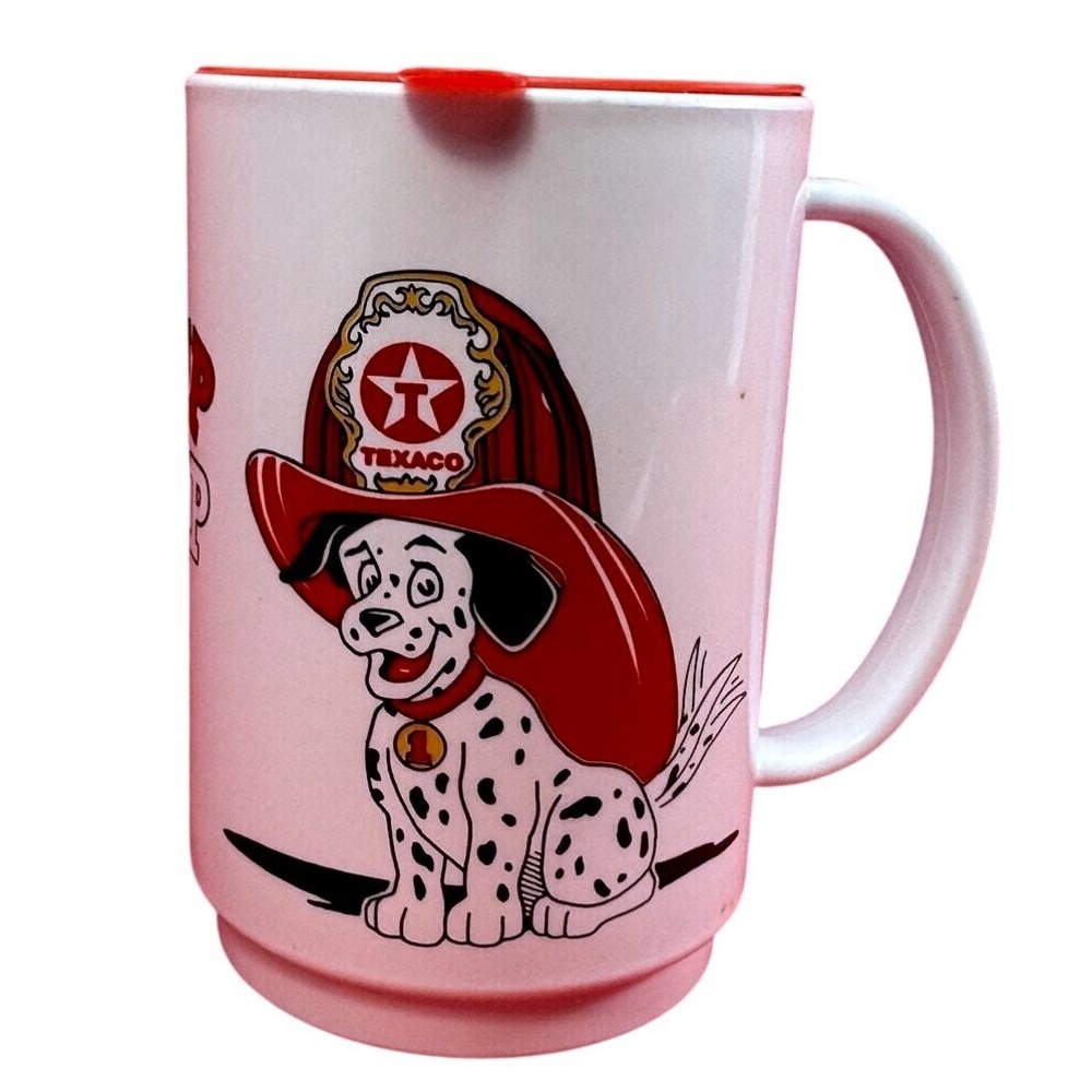 Vintage Texaco Pup Cup Dalmatian Dog Firefighter Hat Coffee Mug‎ with Lid